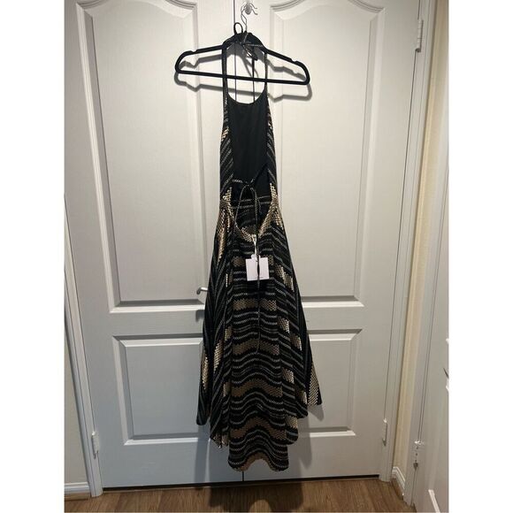 LACE the Label Black gold jacquard Midi Halter Dress Vacation size S NWT$590 - Picture 6 of 7